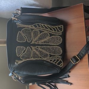 Black beaded purse shoulder bag